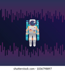 Vector illustration of sci-fi astronaut in space. Abstract digital cosmonaut in space suit icon with dribbles in flat style. Spaceman in galaxy on dark background.
