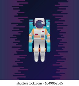 Vector illustration of sci-fi astronaut in space. Abstract digital cosmonaut in space suit icon with dribbles in flat style. Spaceman in galaxy on dark background.