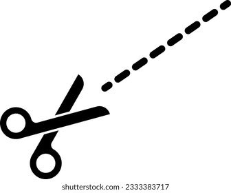 Ilustración vectorial del corte de las tijeras por una línea punteada.