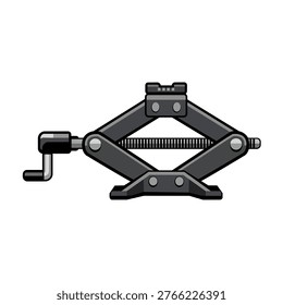 Vector illustration of scissor jack with crank handle, mechanical lifting tool for automotive repair, perfect for design and technical backgrounds.