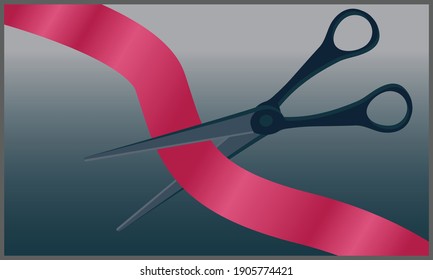 vector illustration of scissors cutting a red ribbon