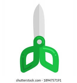 vector illustration of scissors in green color, minimalistic flat design