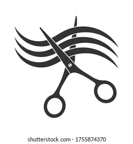 Vector illustration. Scissors and a lock of hair isolated on a white background, simple flat design
