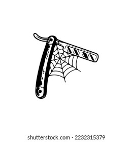 vector illustration of scissors and spider web