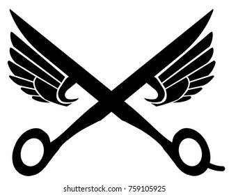 A vector illustration of a Scissors with wings under its blade , good for salon logos