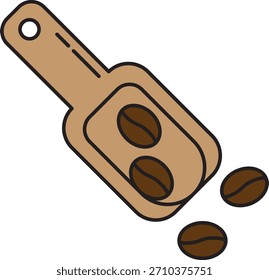 Ilustração vetorial de uma colher com grãos de café, incluindo três no interior e dois no exterior. Perfeito para marcas de café, ferramentas barista, ícones com tema de café e estilo de vida acolhedor ou visuais de embalagem.
