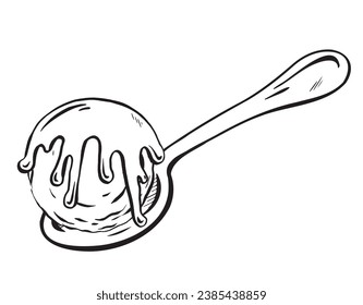 Vector illustration: a scoop of delectable ice cream in a dessert spoon, with your choice of liquid topping. for ice cream ads a tasty menu addition for shops, cafes, and restaurants