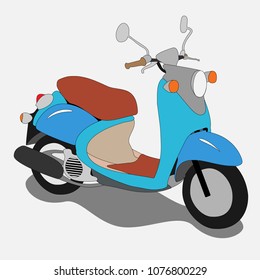 Vector illustration of scooter. Emblems and label. Scooter popular means of transport in a modern city. Advertisements, brochures, business templates. Isolated on a grey background.