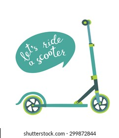 Vector illustration of scooter and lettering on white isolated background