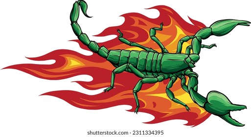 vector illustration of scorpion with flames design