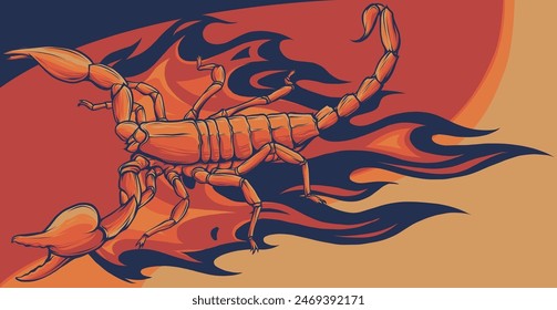 vector illustration of scorpion with flames design