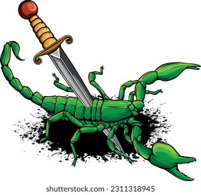 ilustración vectorial de Scorpion con cuchillo sobre fondo blanco