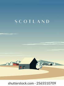 Vector illustration. Scotland UK. Poster, banner design. Postcard, cover. Modern design.