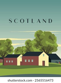 Vector illustration. Scotland UK. Travel banner, poster, cover. Modern design. Tourism. Nature.