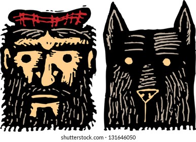 Vector illustration of Scottish man with dog