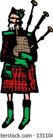 Vector illustration of Scottish man in kilt playing bagpipe