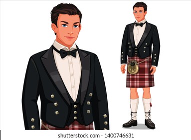 Vector illustration of Scottish man with traditional outfit