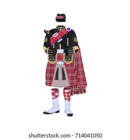 Vector illustration of scottish traditional clothing. Highland dress. Flat style design.