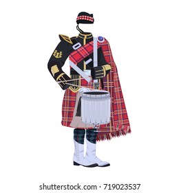 Vector illustration of scottish traditional clothing and tenor drum, musical instrument used within scottish pipe bands.