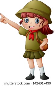 Vector illustration of Scout girl standing with pointing