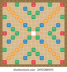 Vector illustration of a Scrabble game board. The design features a detailed layout of the classic word game, with squares for letters and special bonus tiles.