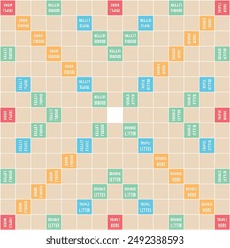 Vector illustration of a Scrabble game board. The design features a detailed layout of the classic word game, with squares for letters and special bonus tiles.