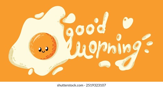 vector illustration of scrambled eggs on an isolated orange background. Delicious breakfast. Good morning