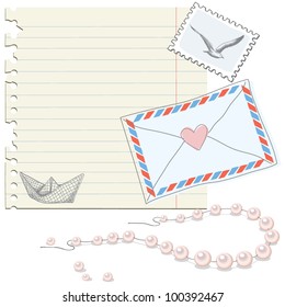 Vector illustration of a scrapbook page dedicated to sea vocations and romance