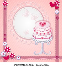 vector illustration scrapbooking card with cake on the vintage background- eps10
