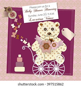 Vector Illustration of the scrap-booking card with the vintage teddy bear