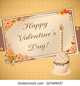 vector illustration scrap-booking congratulation Valentine's card  with cupcake- eps10
