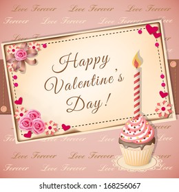 vector illustration scrapbooking congratulation Valentine's card  with cupcake- eps10