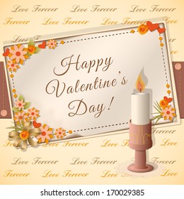 vector illustration scrapbooking congratulation Valentine's card  with candle- eps10