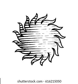 Vector Illustration of a Scratchboard Style Ink Drawing of Sun