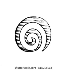 Vector Illustration of a Scratchboard Style Ink Drawing of a Spiral Galaxy Symbol