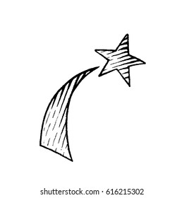 Vector Illustration of a Scratchboard Style Ink Drawing of a Shooting Star