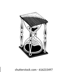 Vector Illustration of a Scratchboard Style Ink Drawing of an Hourglass