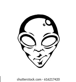 Vector Illustration of a Scratchboard Style Ink Drawing of an Alien Face