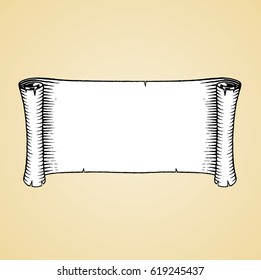 Vector Illustration of a Scratchboard Style Ink Drawing of an Old Banner with White Fill