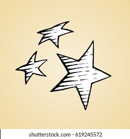 Ilustración vectorial de un dibujo de tinta de tipo cartón con estrellas de relleno blanco
