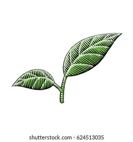 Ilustración vectorial de un dibujo de tinta y acuarela del estilo de cartón de hojas