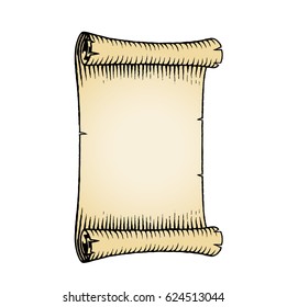 Vector Illustration of a Scratchboard Style Ink Drawing of an Old Banner with Beige Fill