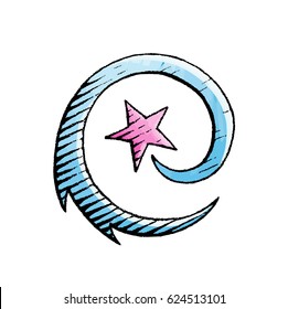 Vector Illustration of a Scratchboard Style Ink and Watercolor Drawing of a Shooting Star