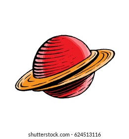 Vector Illustration of a Scratchboard Style Ink and Watercolor Drawing of a Saturn like Planet