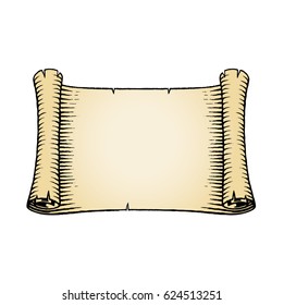 Vector Illustration of a Scratchboard Style Ink Drawing of an Old Banner with Beige Fill