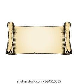 Vector Illustration of a Scratchboard Style Ink Drawing of an Old Banner with Beige Fill