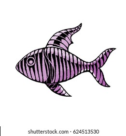 Vektorgrafik einer Scratchboard Style Tinte und Aquarellzeichnung eines gestreiften Fischs