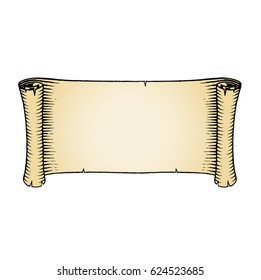 Vector Illustration of a Scratchboard Style Ink Drawing of an Old Banner with Beige Fill