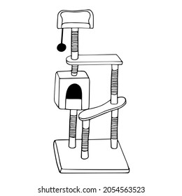 Vector illustration of a scratching post house for a cat. Isolated cat house object.