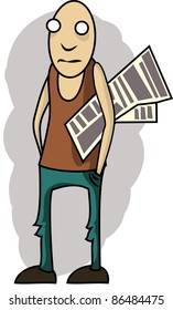 Vector Illustration: Scrawny Guy With A Newspaper Under His Arm